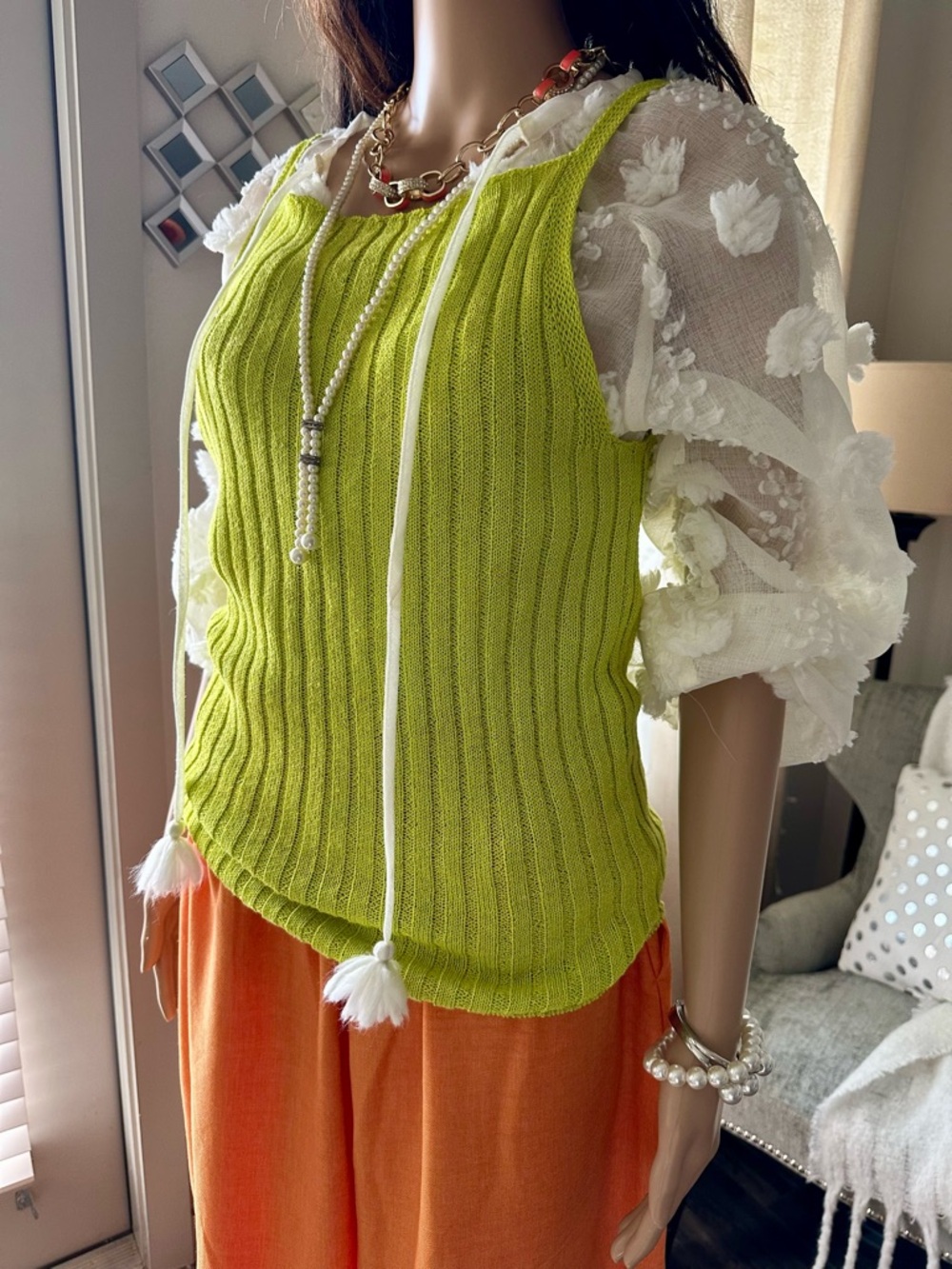 Zara Lime Green Ribbed Tank Top New Size Large